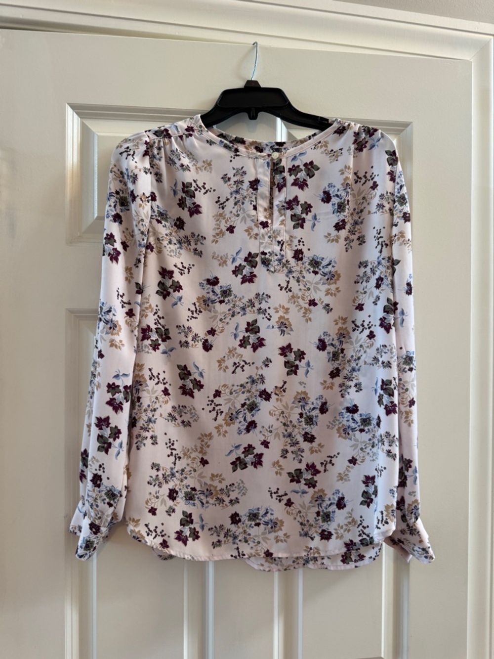 LOFT Floral Long-Sleeve Blouse - Light Pink with Burgundy